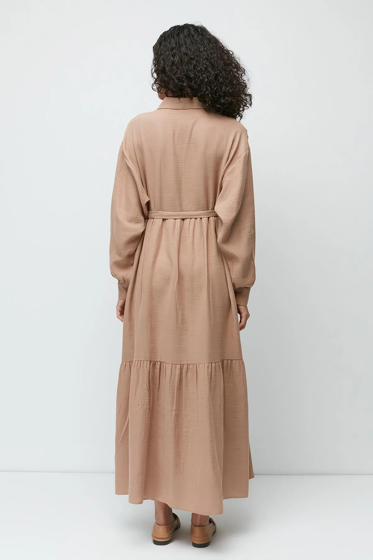 C&City  Langarmkleid aus Bio-Baumwollmusselin 9128 Beige