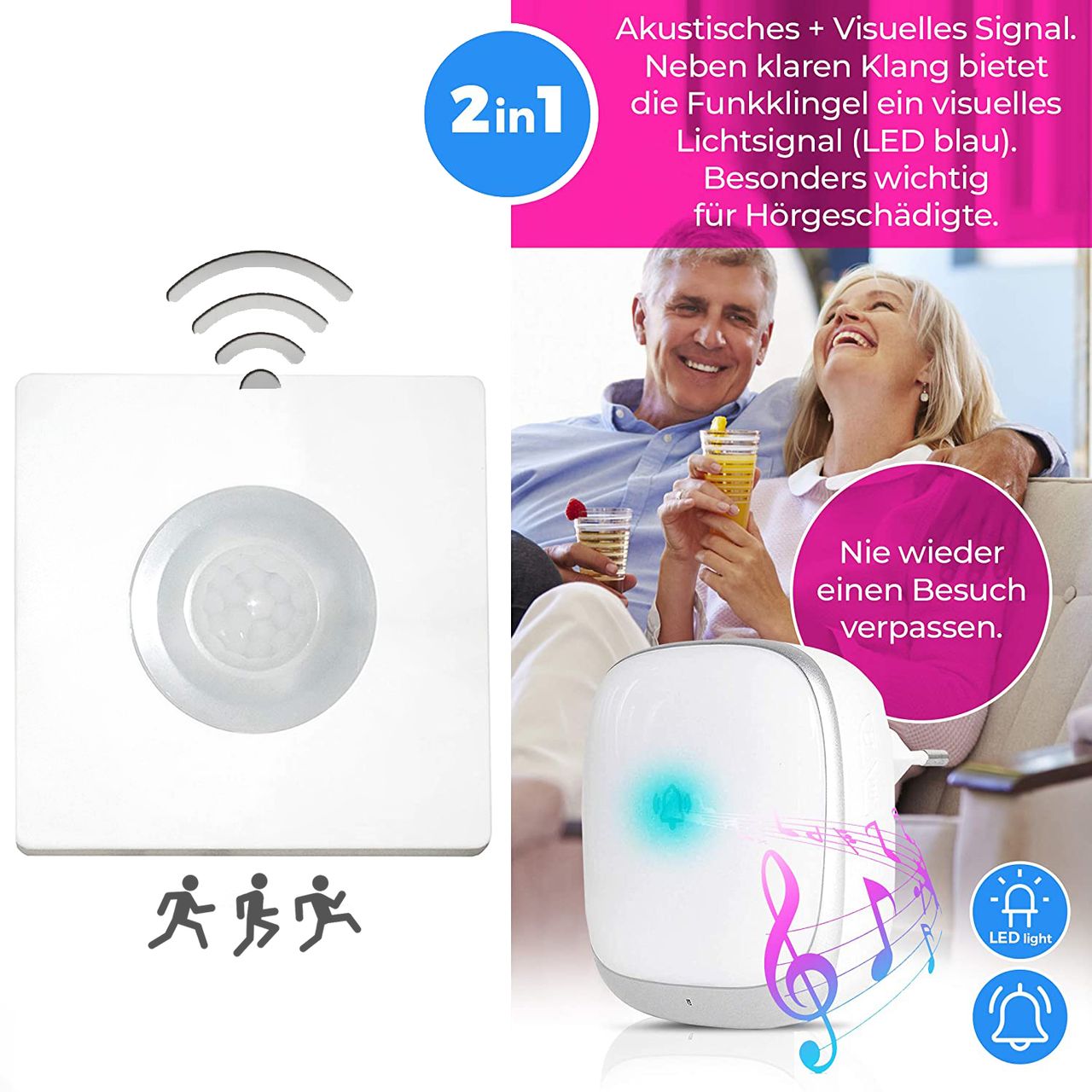 SHD Bewegungsmelder Funkklingel mit kabellosem Sensor