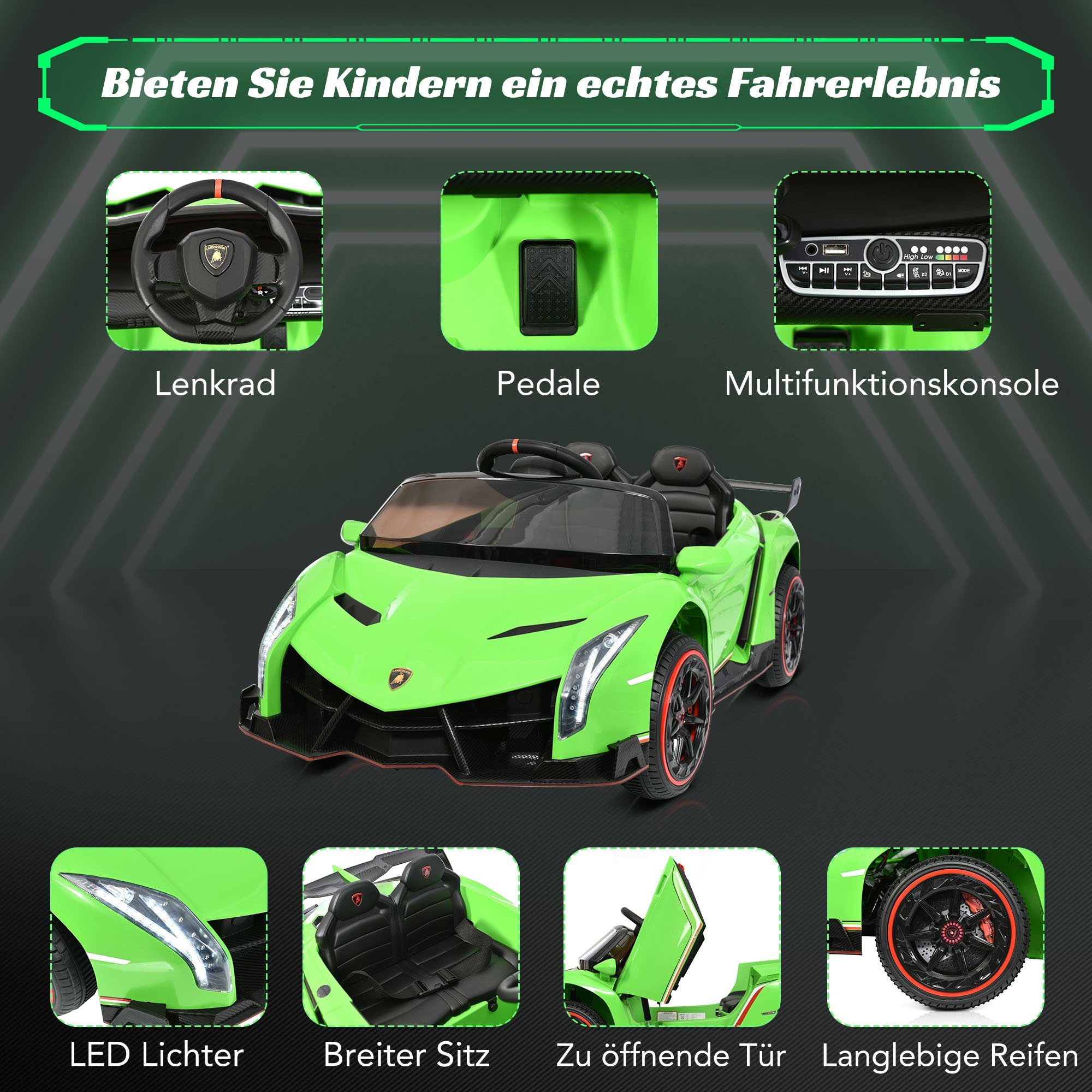 REDOM electric children's car LAMBORGHINI VENENO 2 motors, Bluetooth, double doors, 3 speeds, MP3 music, suitable for children aged 3 and over