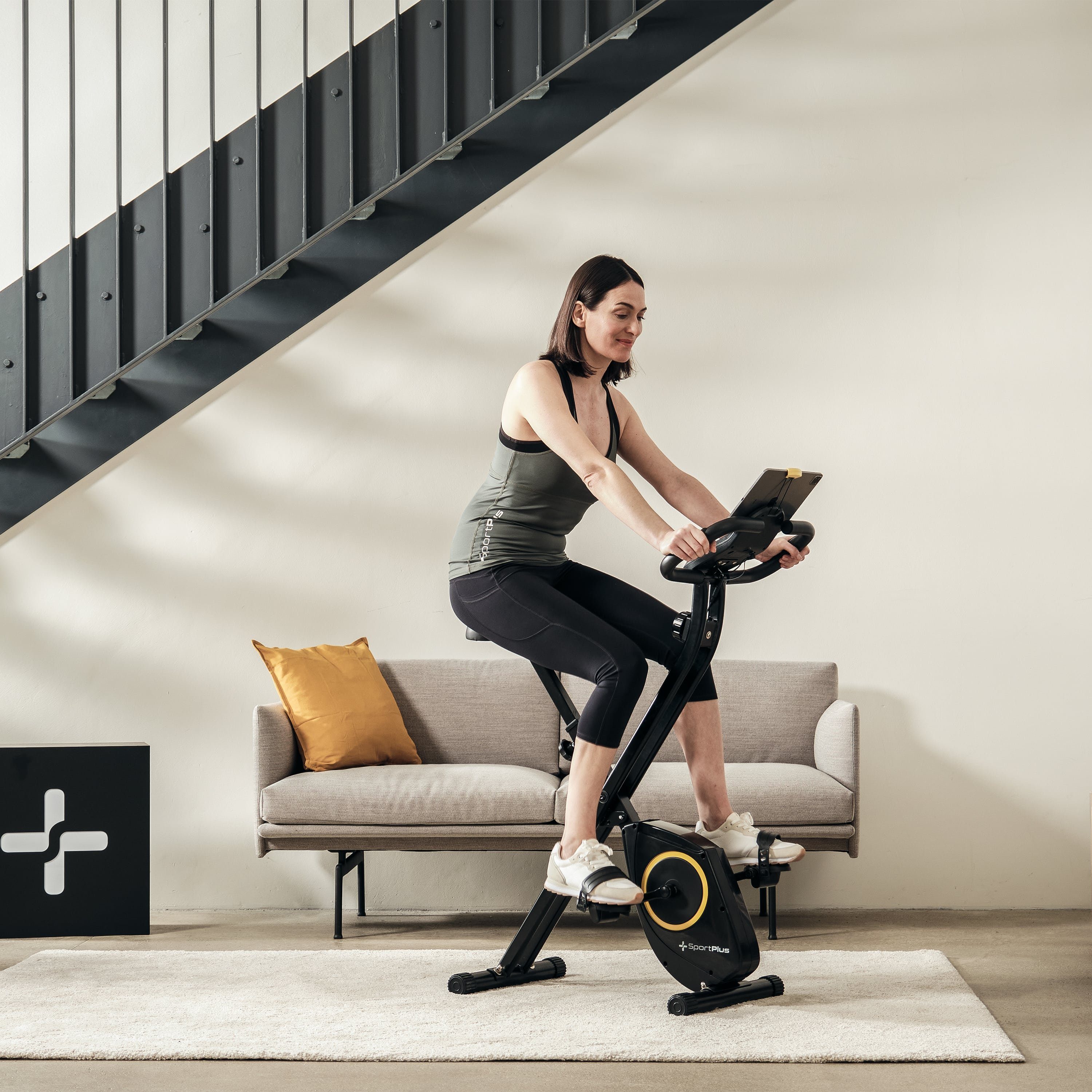 SportPlus Heimtrainer SP-HT-1200-B-iE, Heimtrainer, klappbar für zuhause, X-Bike mit 8 Stufen