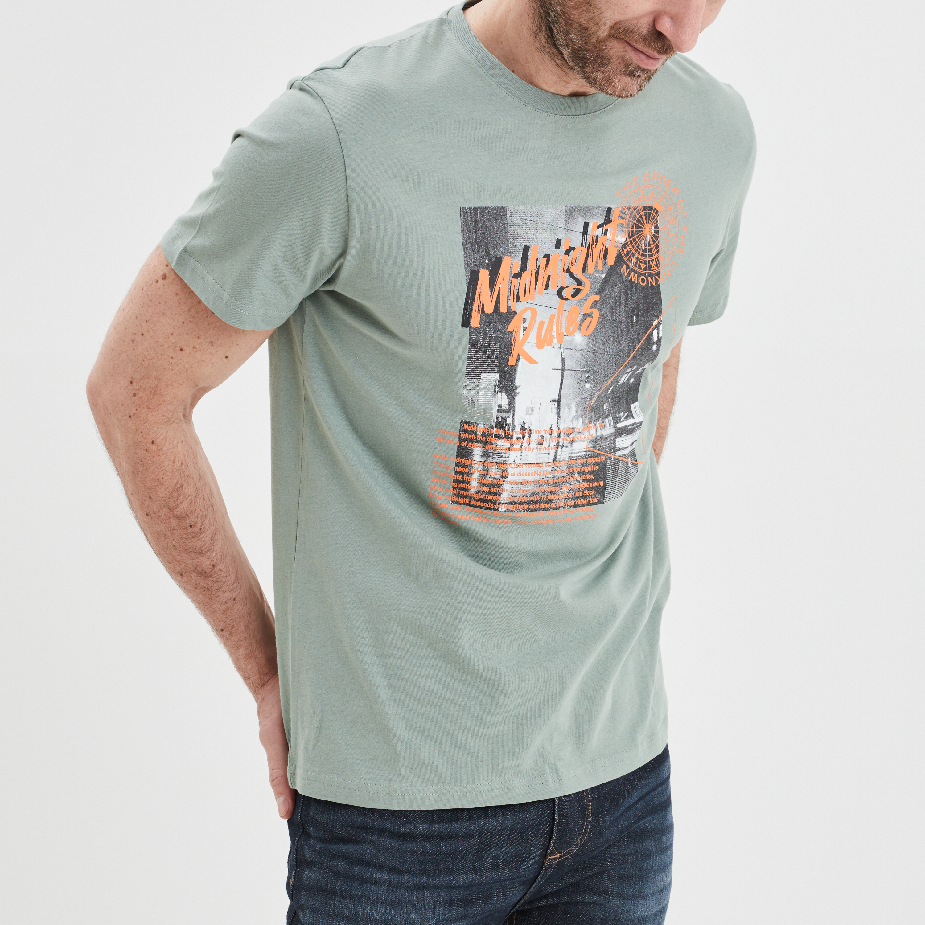 T-shirt droit manches courtes coton vert clair homme | La Halle