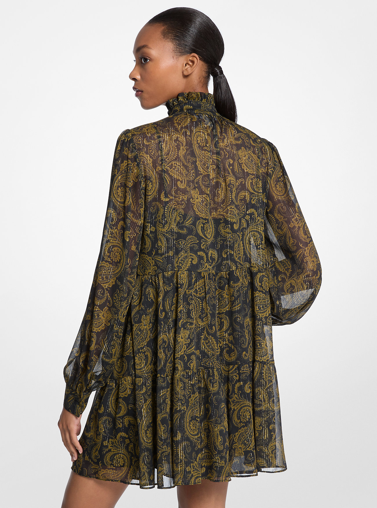 Metallisk paisley-trykk Georgette minikjole - IVY