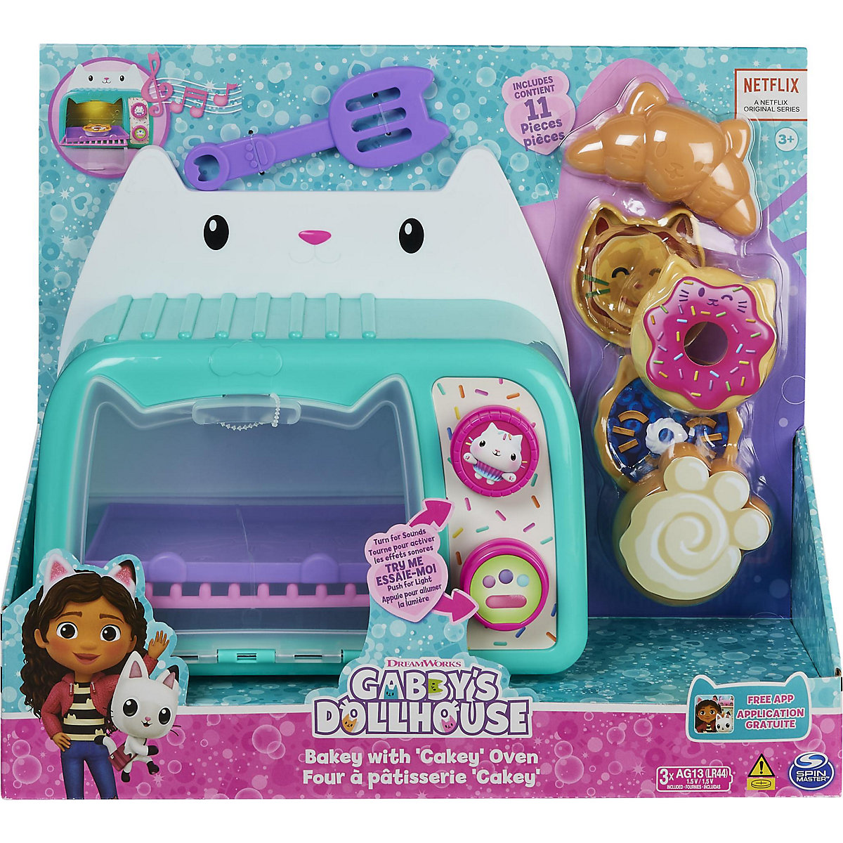 Gabby‘s Dollhouse, Bäckerei mit 'Cakey'-Ofen, Küchenspielzeug mit Licht- und Geräuscheffekten, Zubehörteile für Spielzeugküchen und Spielzeuglebensmittel, Kinderspielzeug