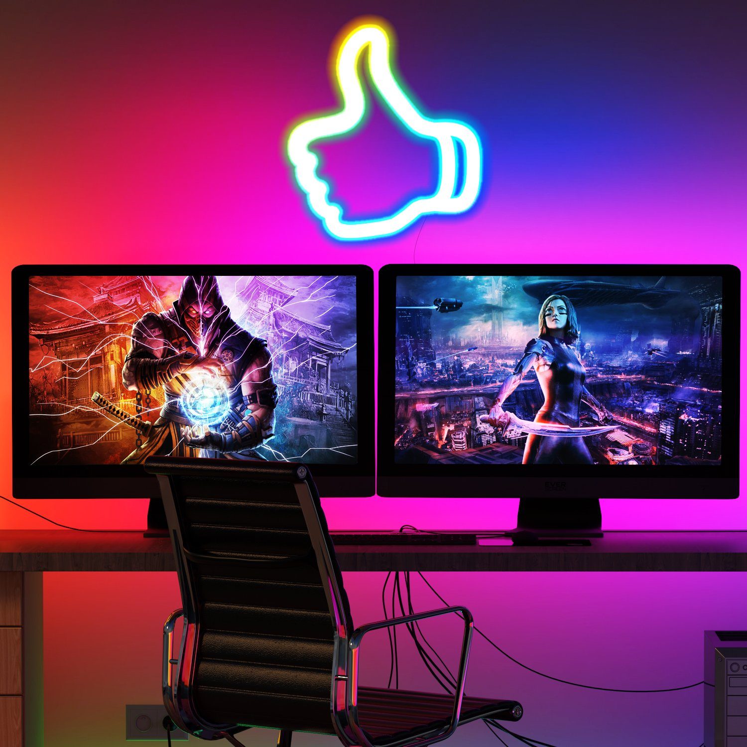 oyajia LED-Streifen Neon LED Strip 3m, RGB LED Streifen mit App-Steuerung, DIY-Funktion, LED Lichtband für Wohnzimmer, Wanddeko, mit Alexa und Google Assistant
