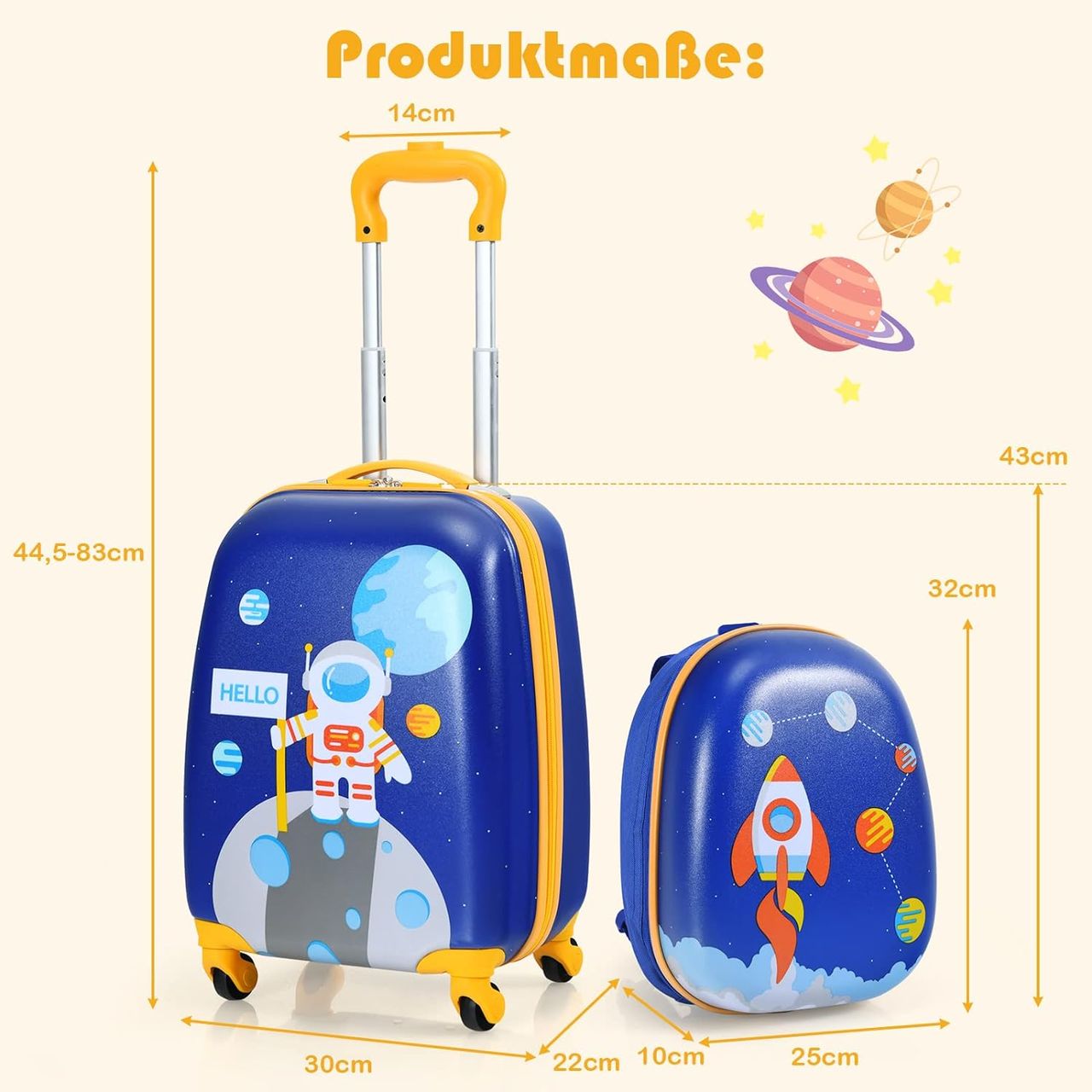 Costway 2tlg Kinderkoffer   Rucksack, Kindertrolley aus Kunststoff