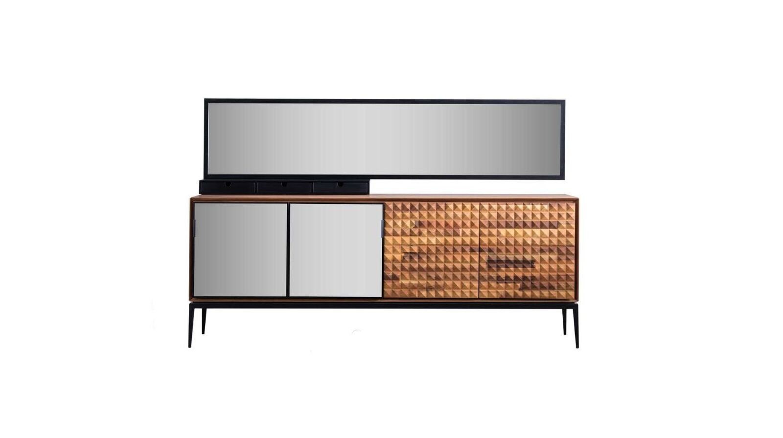 JVmoebel Anrichte Anrichte Sideboard mit Spiegel Kommode Schrank Holz Braun Esszimmer (2 St., Anrichte/Spiegel)