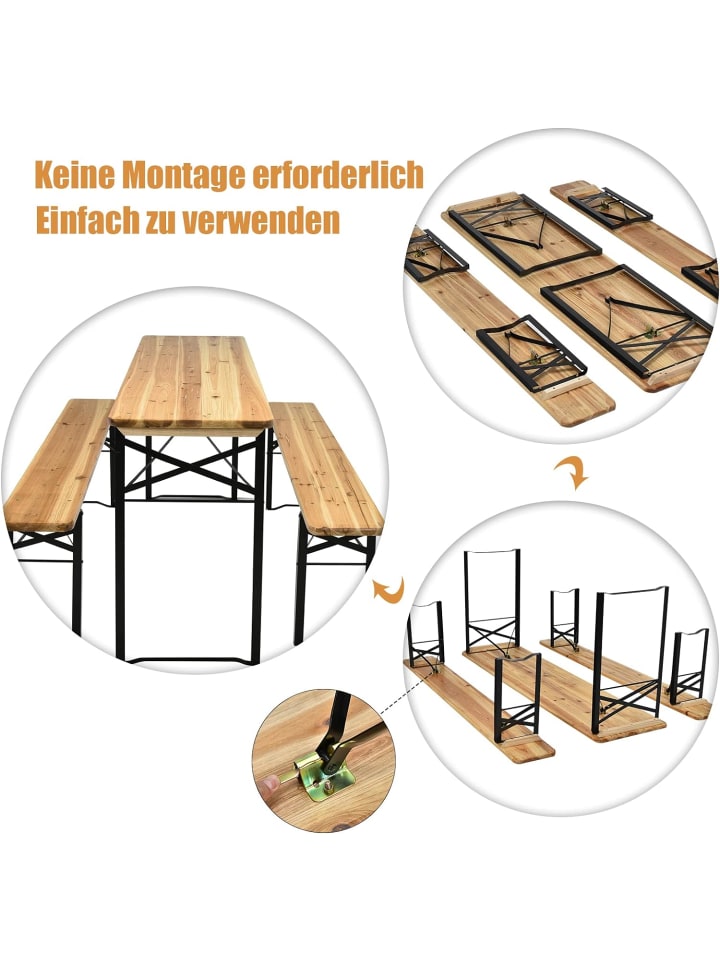 COSTWAY Picknicktisch 3tlg. Set in Braun günstig kaufen onesize