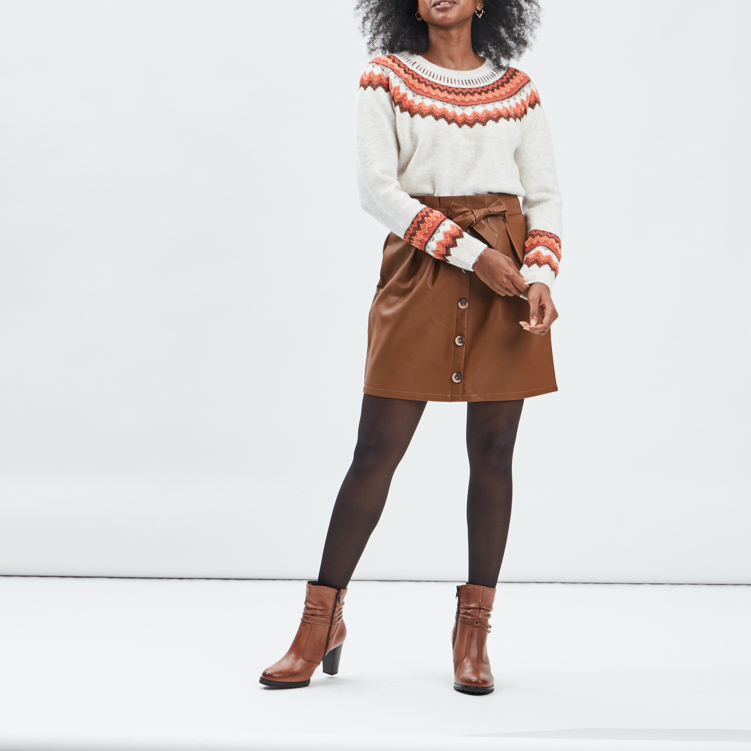 Jupe droite ceinturée camel femme | La Halle