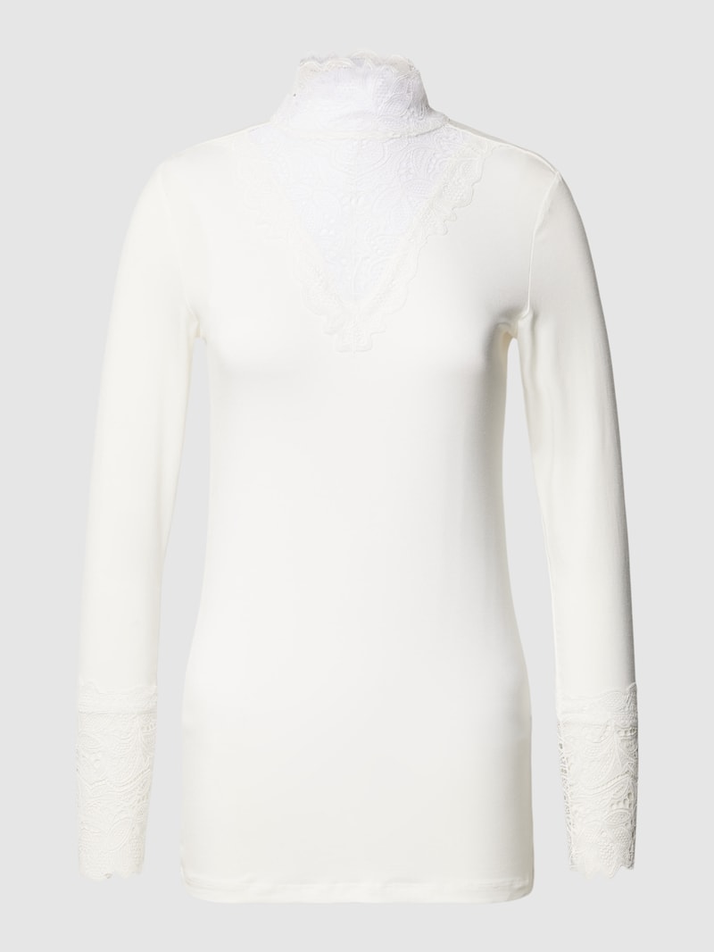 Longsleeve mit Spitzenbesatz Modell 'Marica' in offwhite