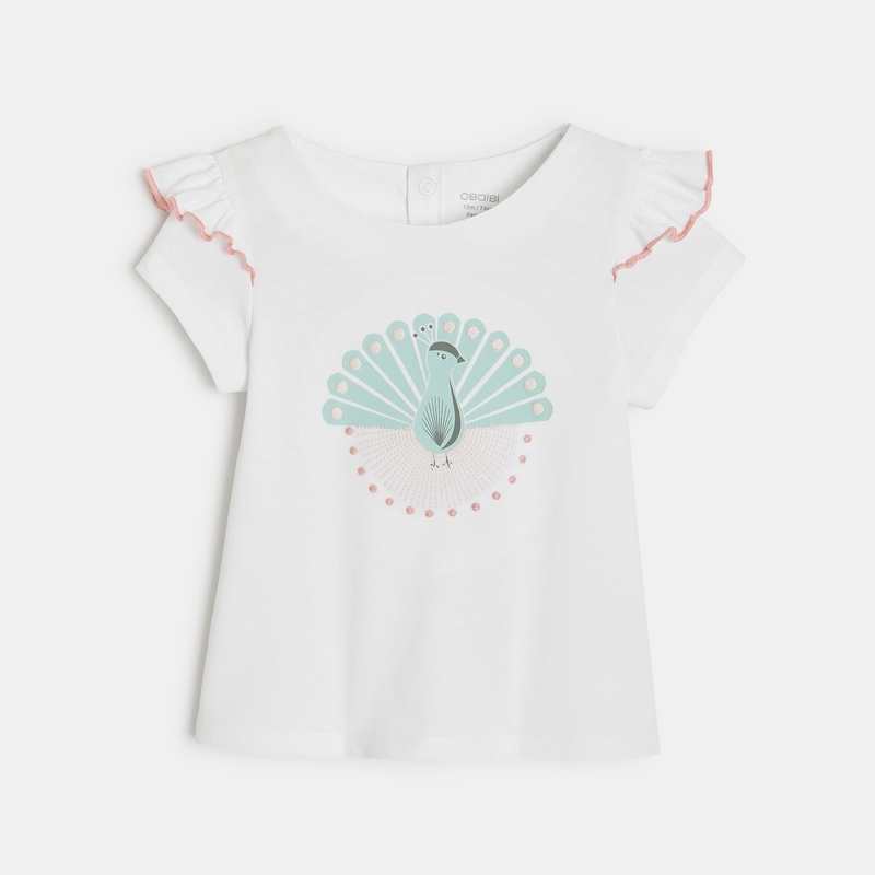 T-shirt volants imprimé paon blanc bébé fille