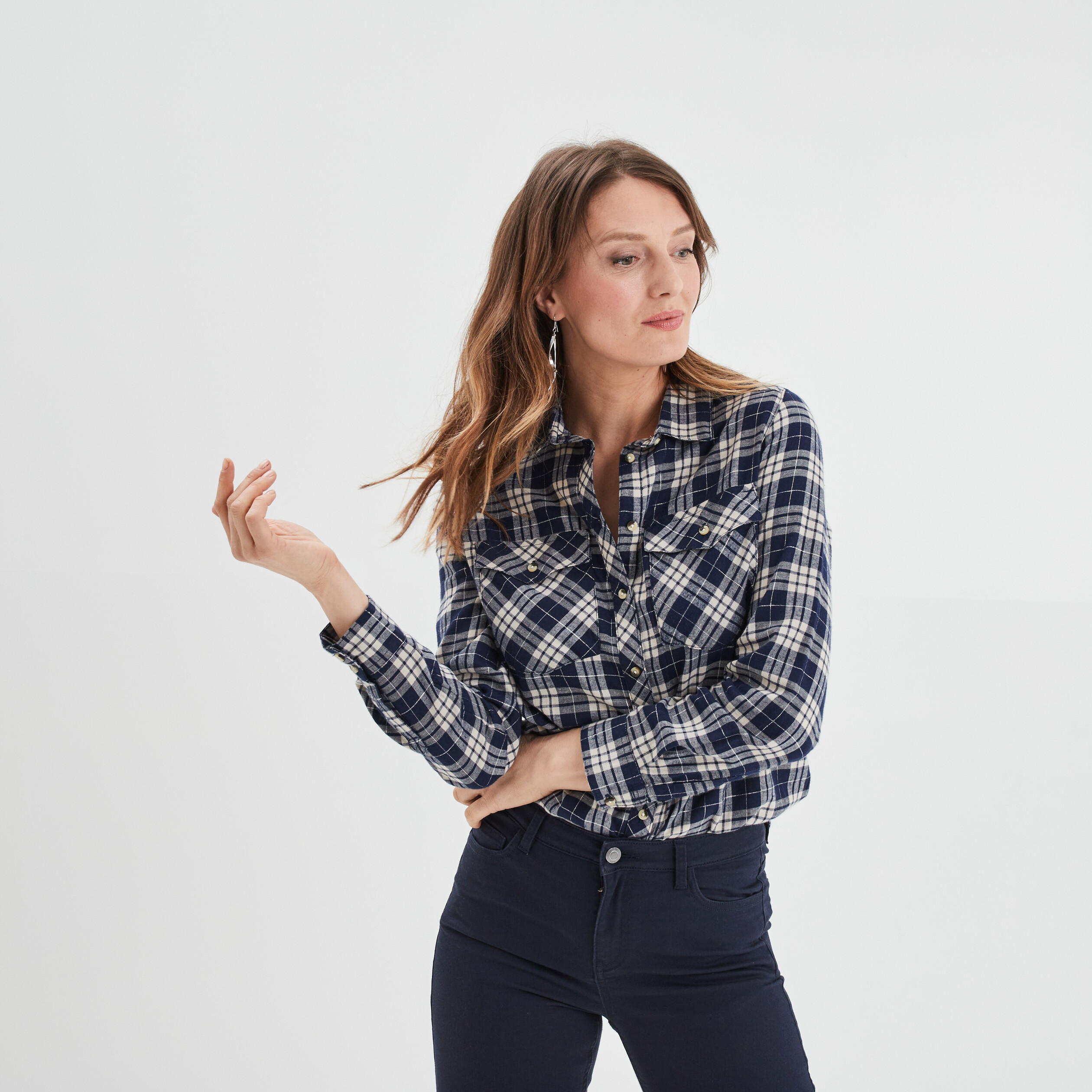 Chemise manches longues avec poches bleu marine femme | La Halle