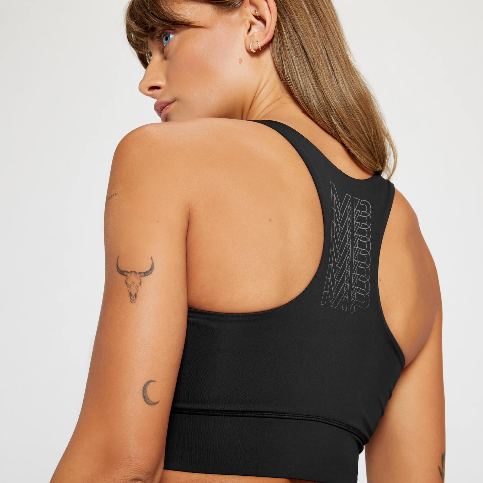Brassière d’entraînement à dos nageur et imprimé répétitif MP pour femmes – Noir