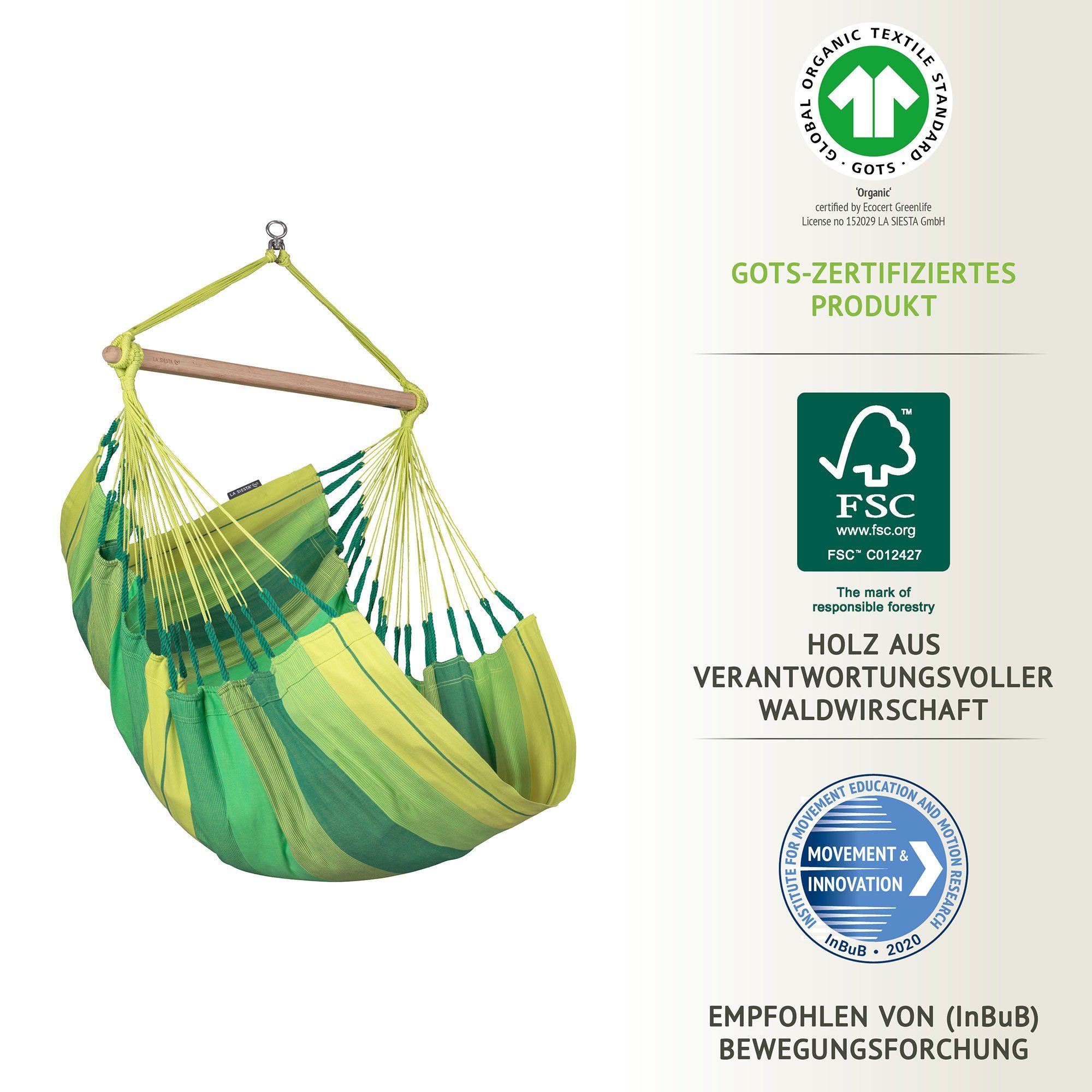 La Siesta Hängestuhl Hängestuhl Hängesessel HABANA Jungle - Basic aus Bio-Baumwolle La Sies, Hochwertige Qualität