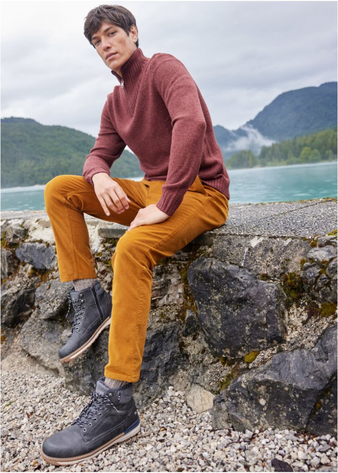 Regular Fit Cord-Schlupfhose in leicht verkürzter Länge, Straight