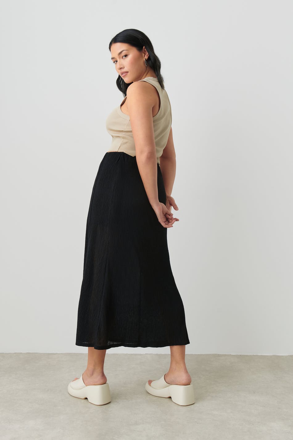 Crinkled midi skirt