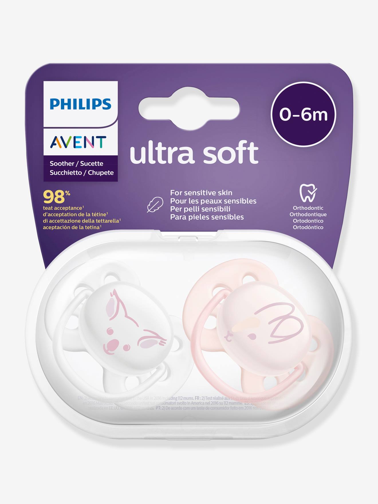 Lot de 2 sucettes ultra douces 1er âge Philips AVENT bateau/hello