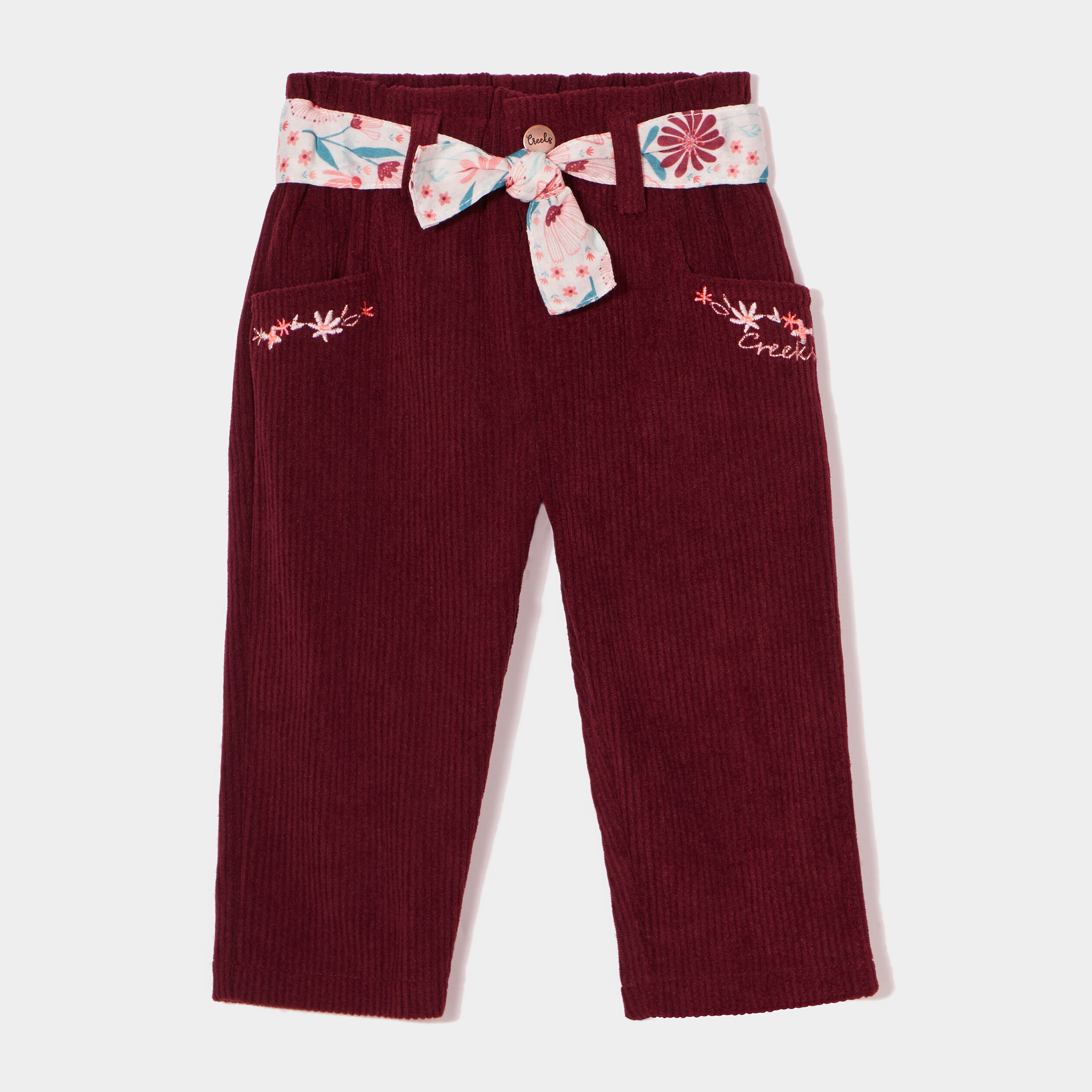 Pantalon velours paperbag Creeks rouge foncé bébé fille | La Halle
