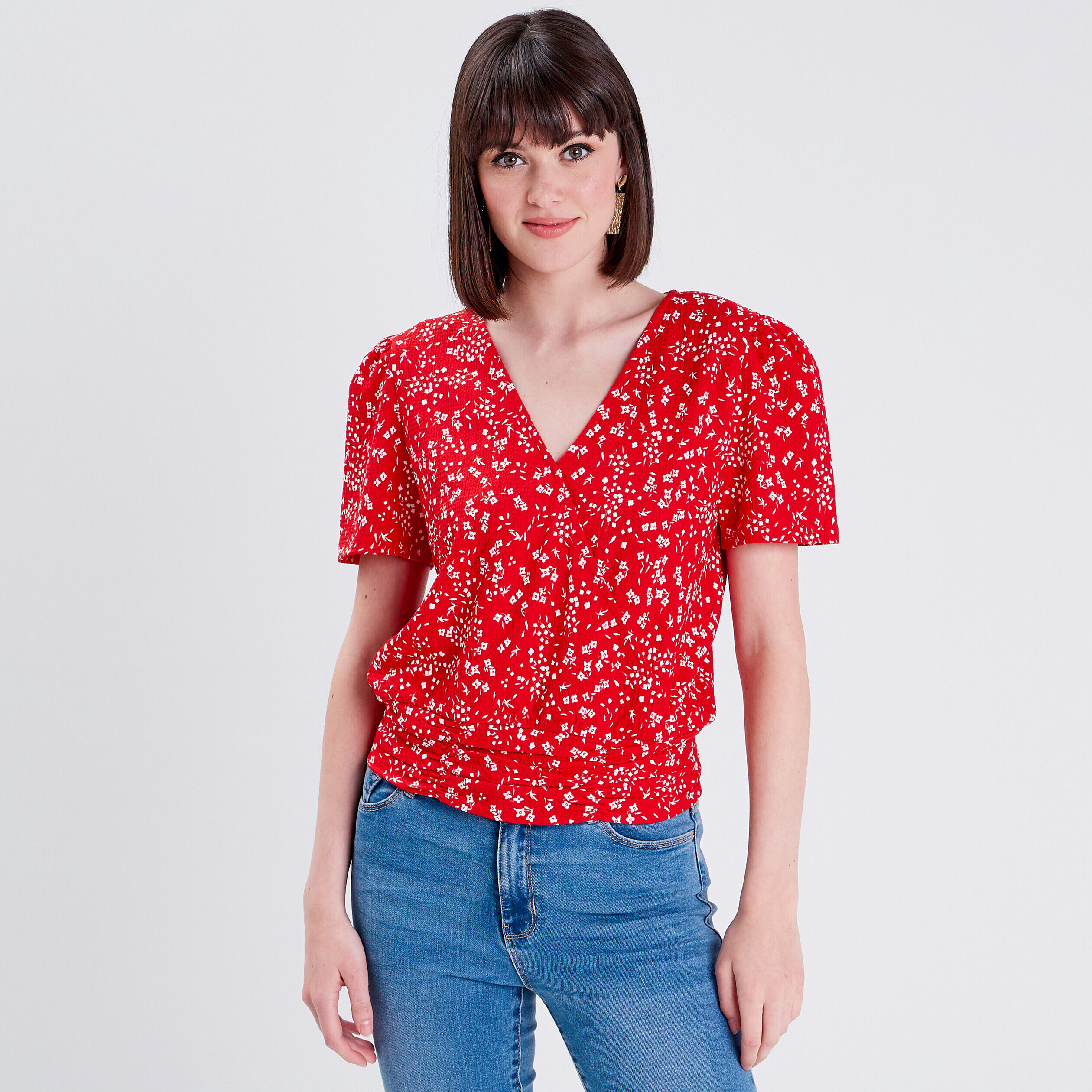 Blouse manches courtes rouge femme | Cache Cache