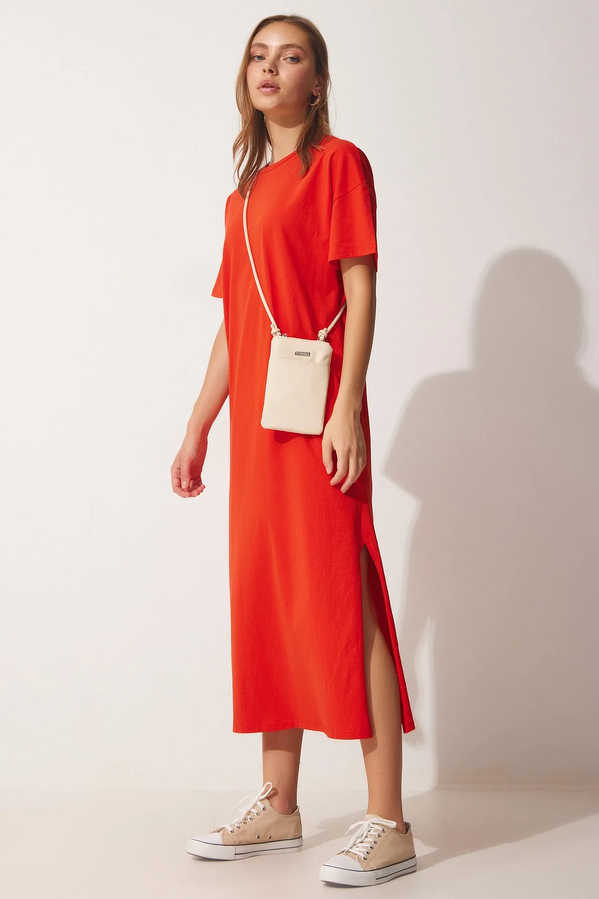 Happiness İstanbul  Damen-Sommerkleid aus gekämmter Baumwolle in Dunkelorange für den Alltag UB00080