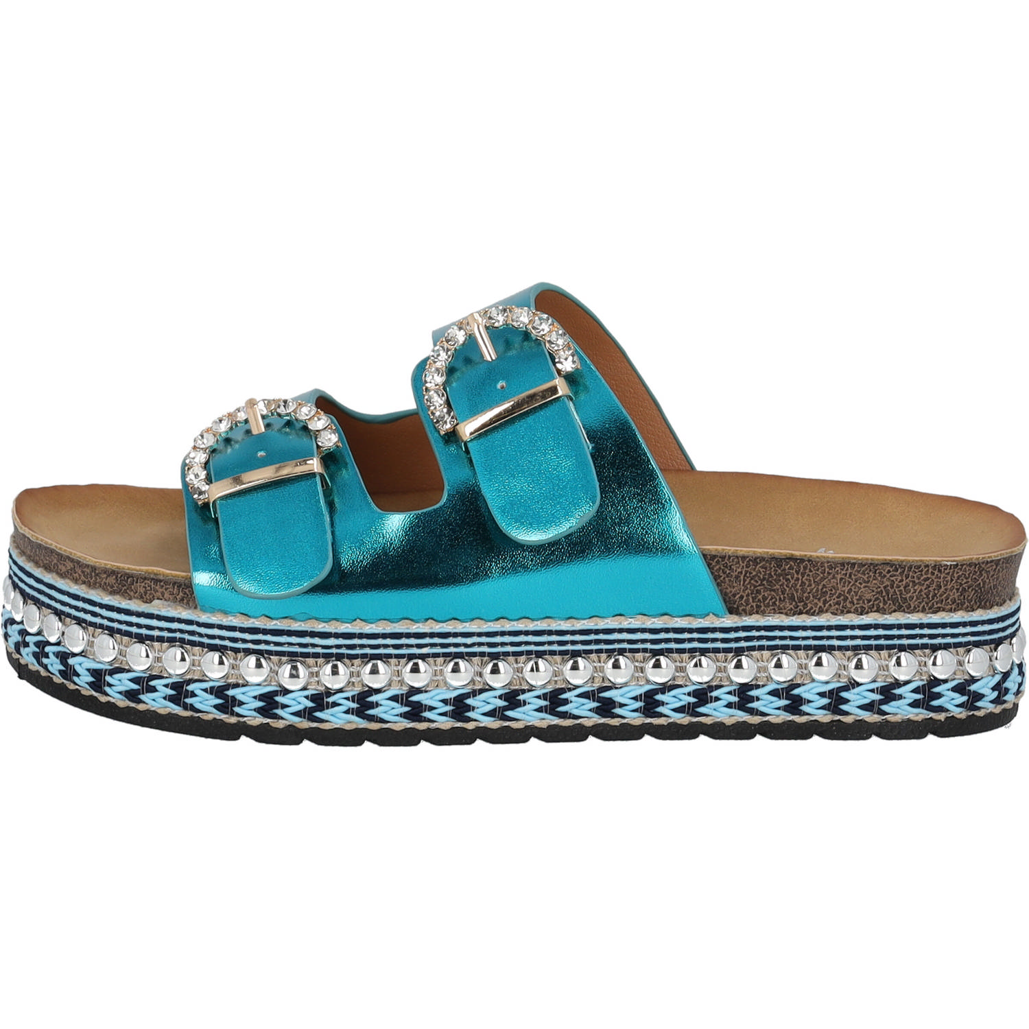 Palado Chag by Sila Sahin, Plateau-Pantoletten, Damen, Blau Metallic
