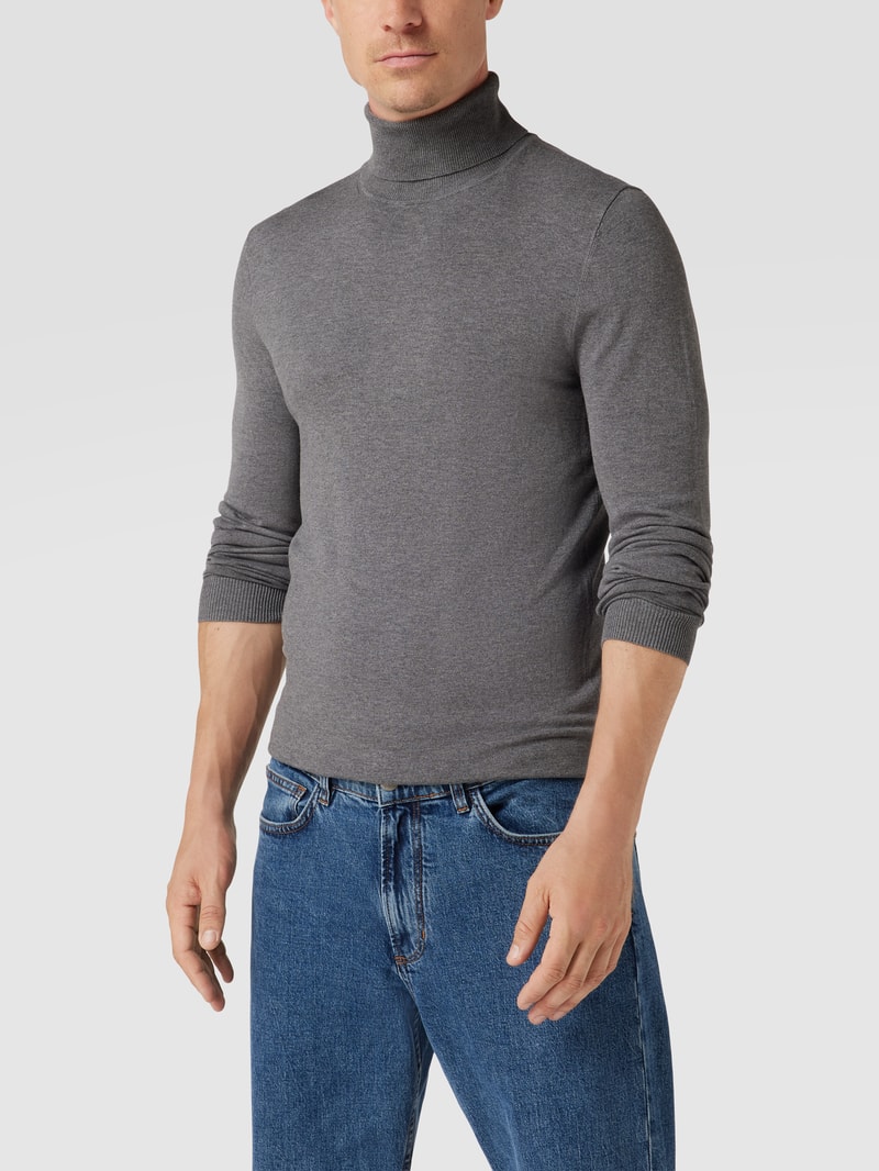 Longsleeve mit geripptem Rollkragen in mittelgrau meliert