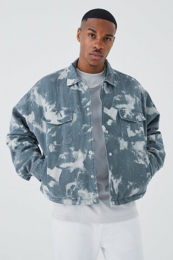 Kastige gebleichte Jacquard Twill Harrington-Jacke
