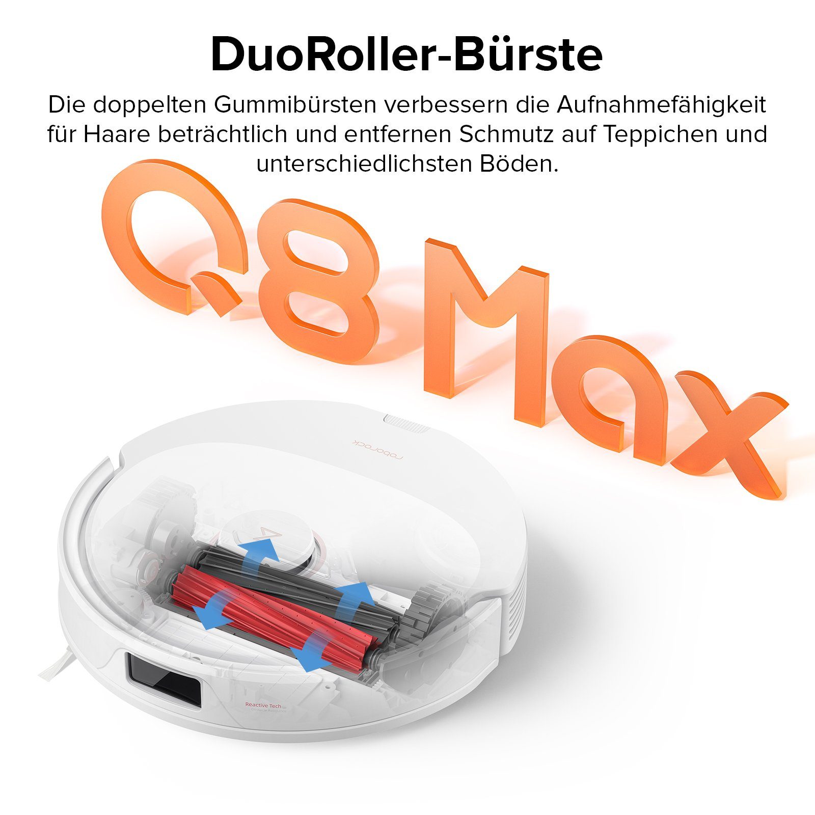 Roborock Saugroboter Q8 MAX, 59,00 W, mit DuoRoller-Bürste, 5500 Pa Saugkraft, No-Go-Zonen, Reinigung entlang der Bodenlinie, 3D-Zeichnung/mehrere Reinigungsstufen, Alexa & App Connect(Q7 max Aktualisierung)