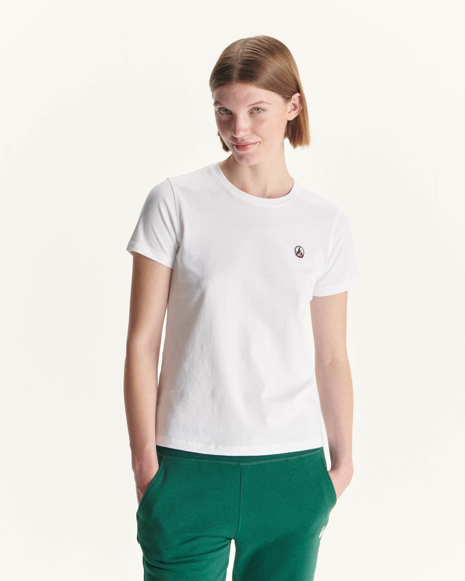 T-shirt à col rond femme en coton biologique Blanc Rosas