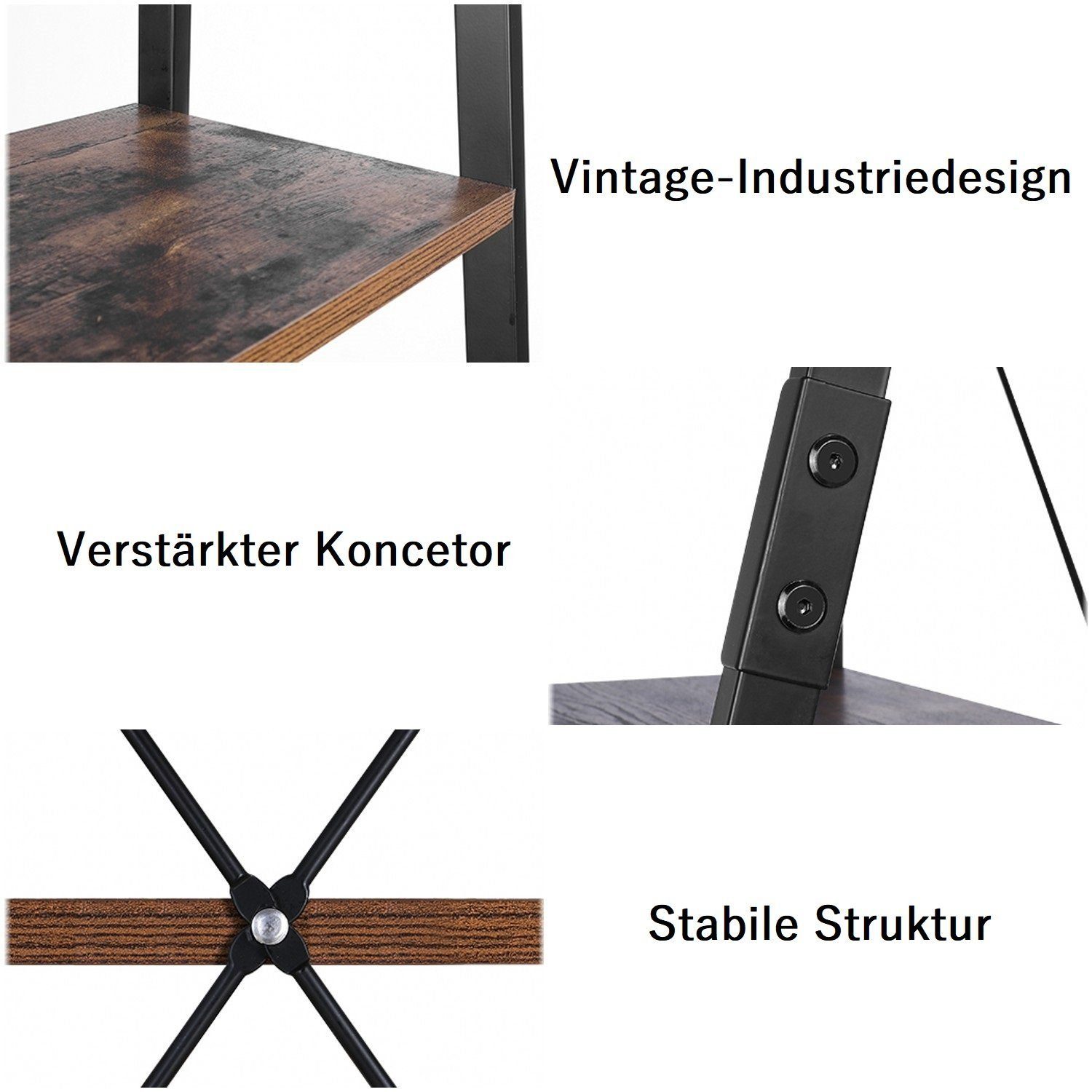 Daskoo Bücherregal Standregal, Küchenregal, Leiterregal mit 5 Ebenen,171cm hoch, für Wohnzimmer,Studierzimmer,Küche