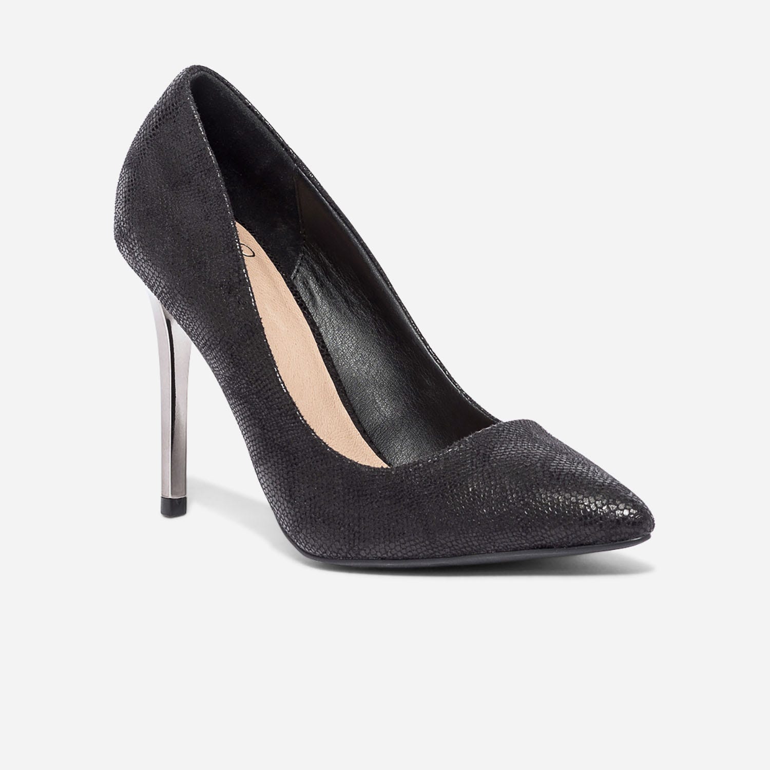 Stiletto TEXTO noir effet python à talon miroir