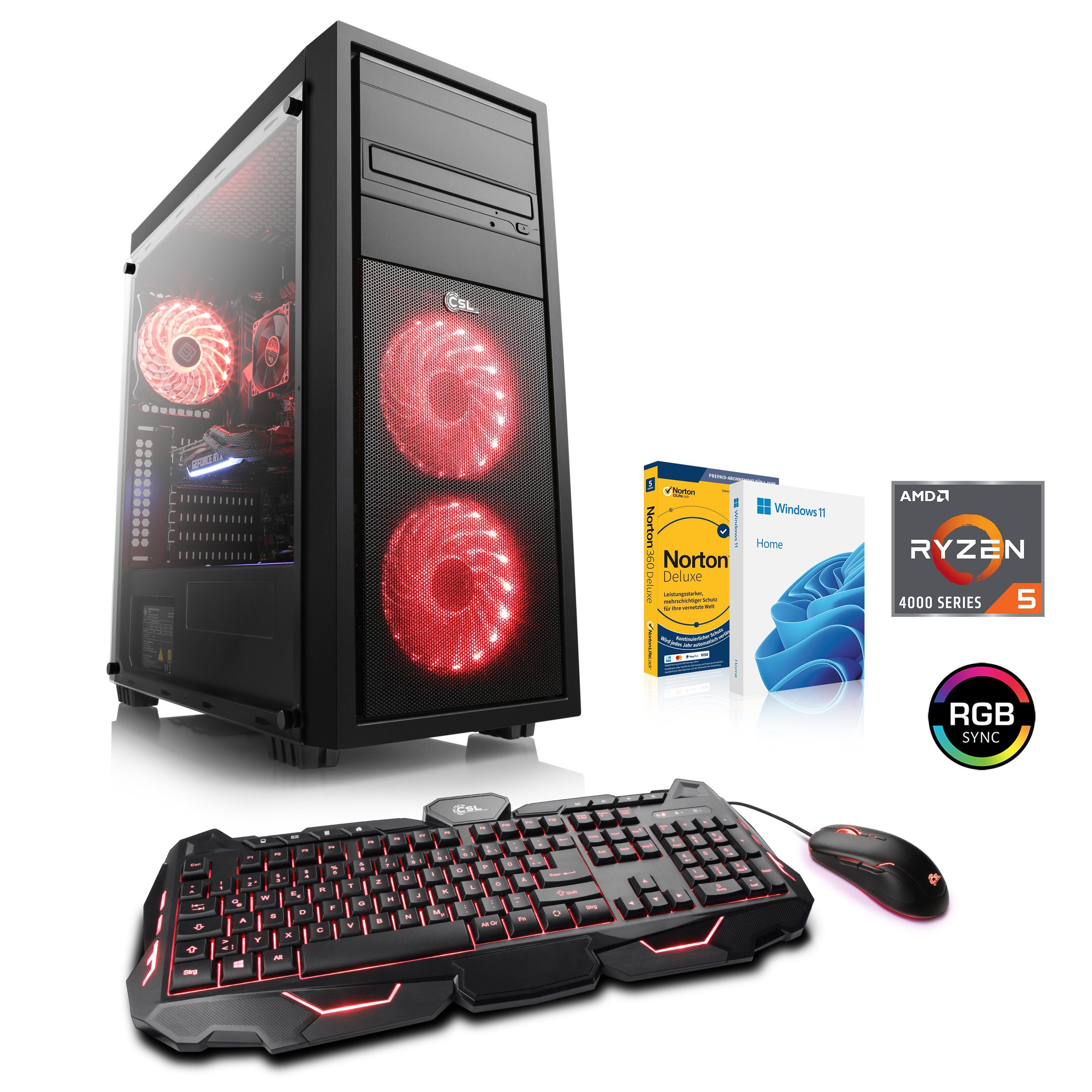 CSL Levita L8151 Gaming-PC (AMD Ryzen 5 4500, AMD Radeon RX 6600, 16 GB RAM, 1000 GB SSD, Luftkühlung)