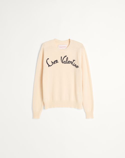 Chez Valentino uldtrøje med rund hals og broderi