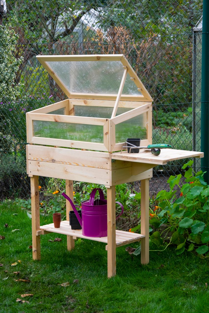 dobar Hochbeet mit Polycarbonat-Aufsatz und Ablagefläche S