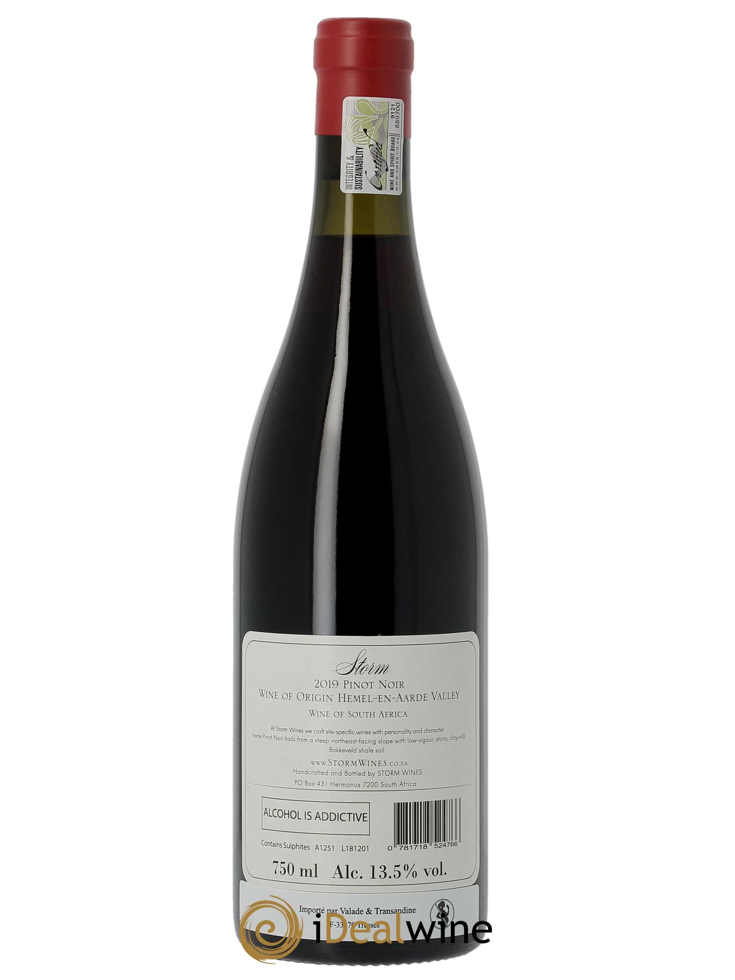 Hemel en Haarde Storm Wines Vrede Pinot Noir  2019 - Lot de 1 Bouteille
