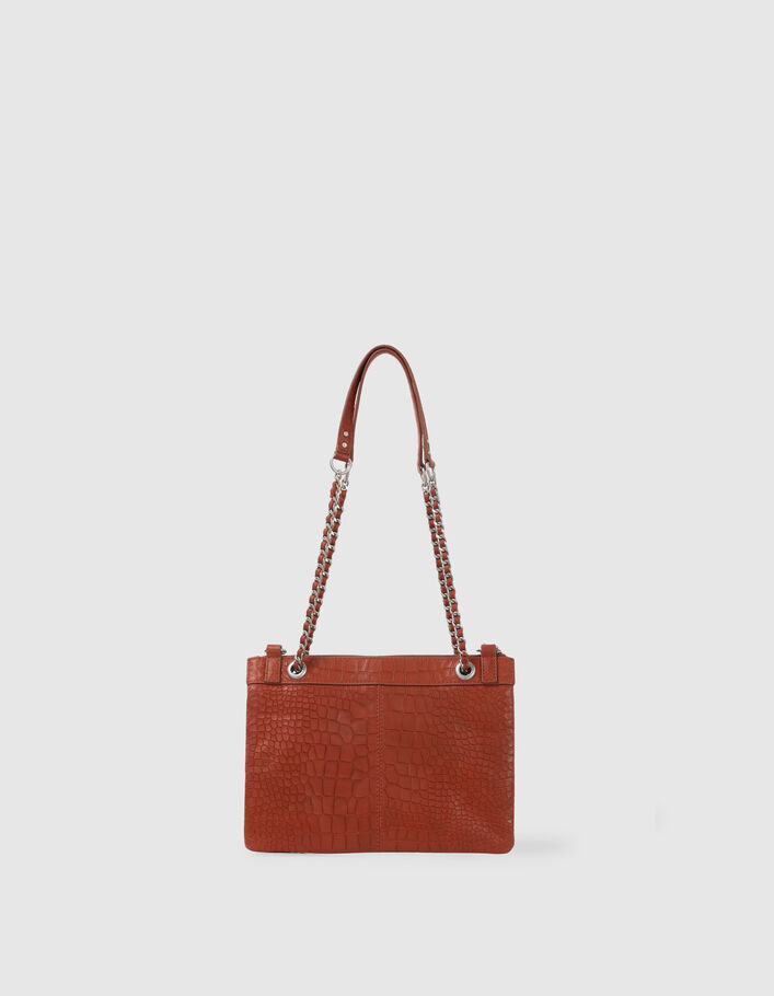 Sac pochette 1440 Reporter orange cuir embossé croco Femme
