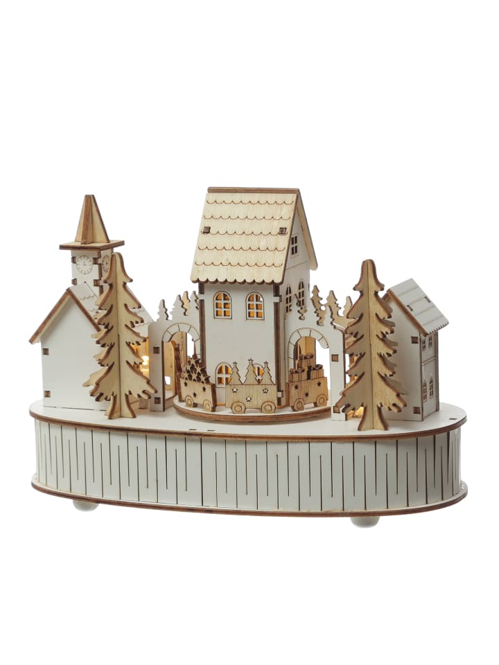MARELIDA LED Weihnachtsdorf mit Musik und fahrendem Zug H: 15,5cm in natur günstig kaufen onesize