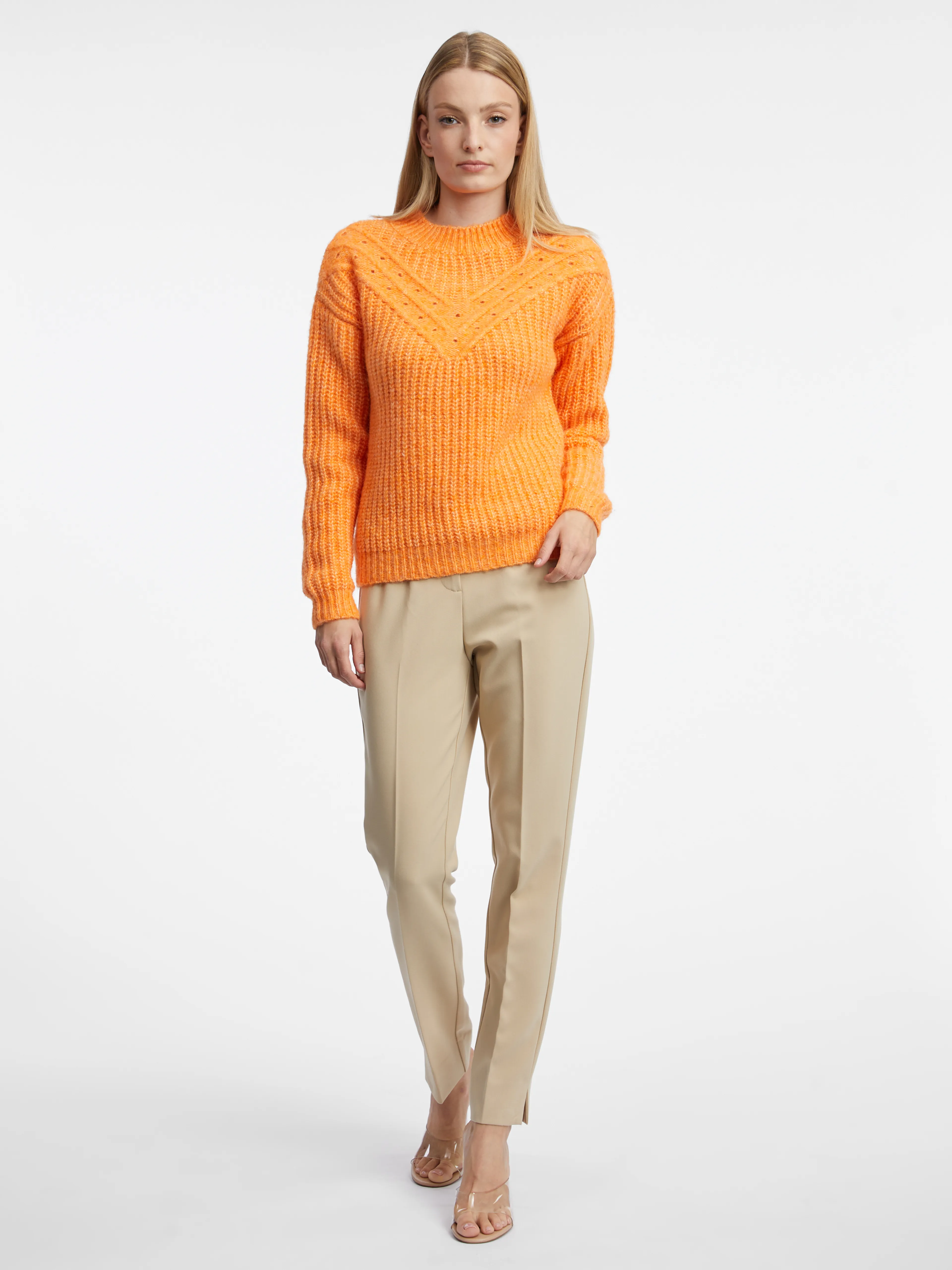 Orangefarbener Damen-Ripp-Pullover ORSAY
