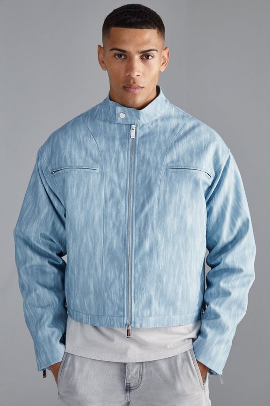 Kastige Bikerjacke mit Trichterkragen