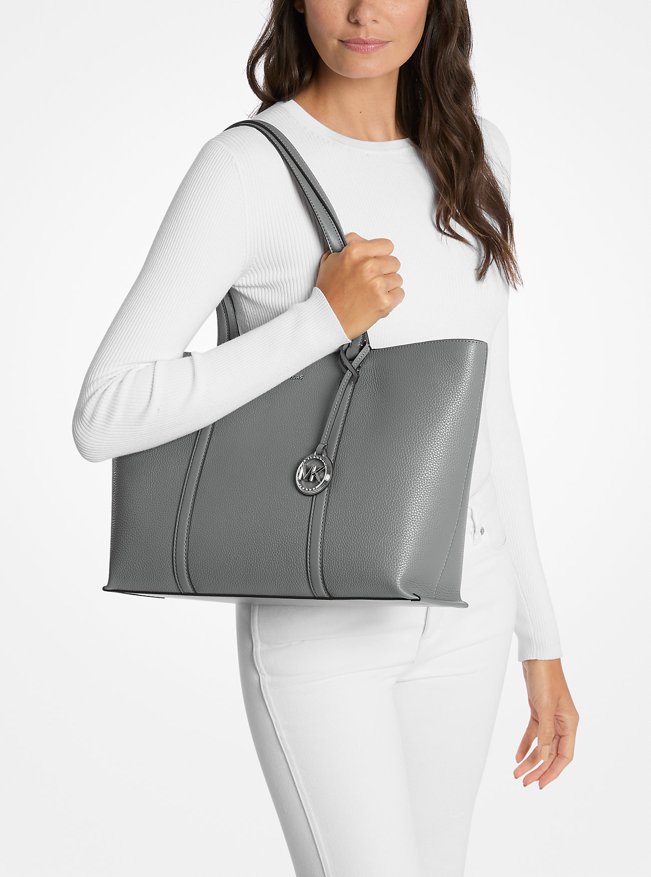 Temple Large Pebbled Leather Tote Bag - STORM