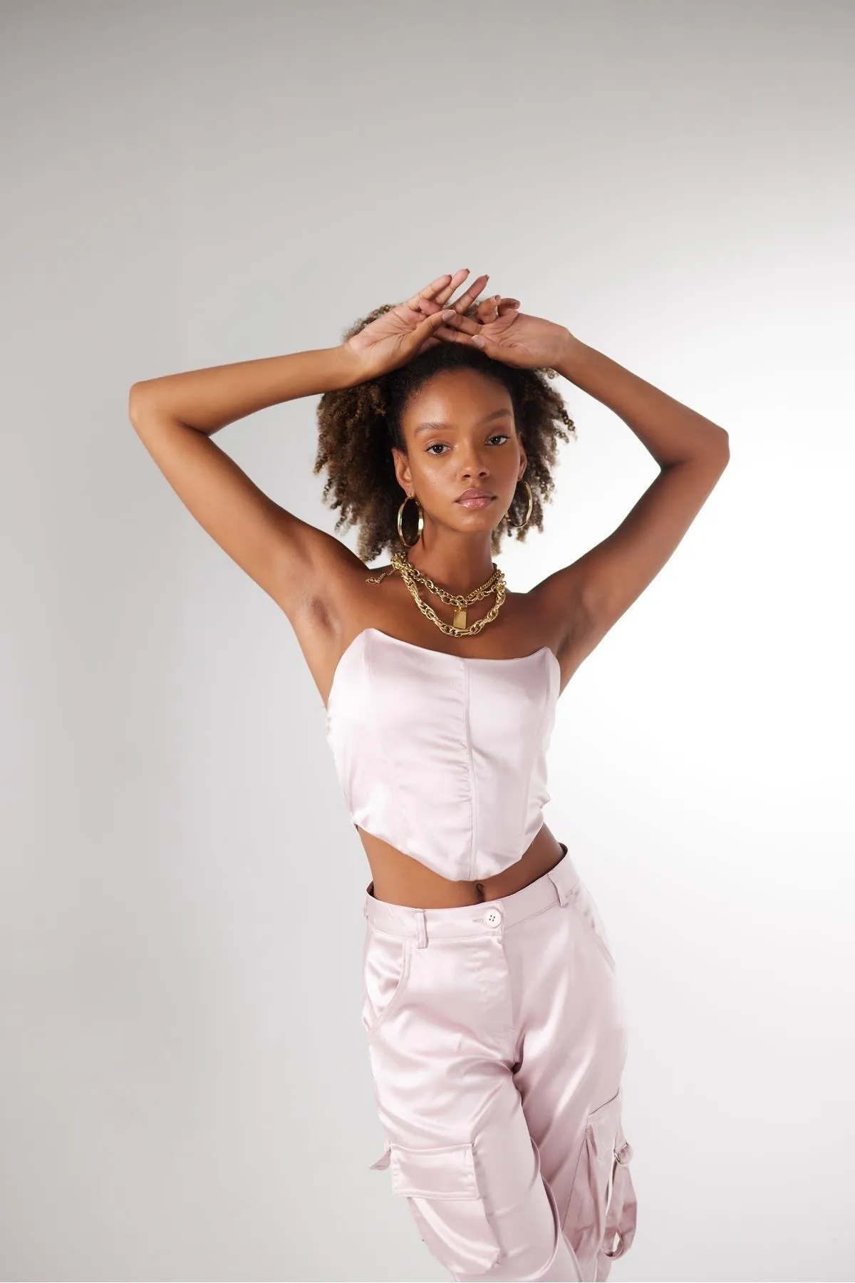 HOLLY LOLLY  Crop Model Underwire Satin Maddy Bustier Powder