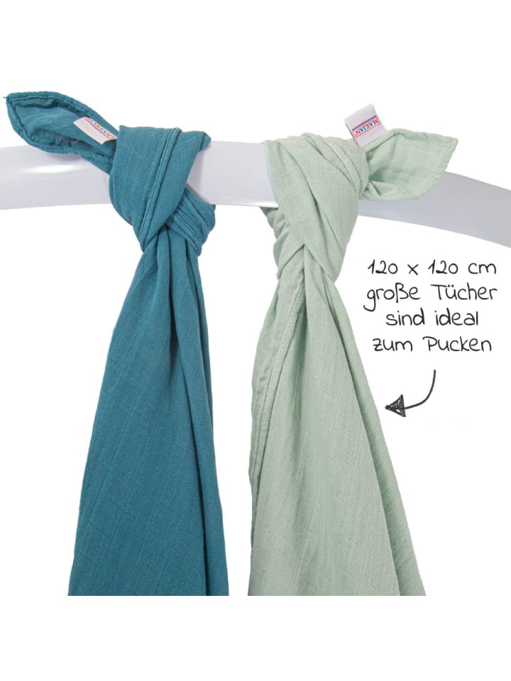 Makian Mulltuch / Pucktuch 2er Pack 120 x 120 cm - Patina in gruen,blau günstig kaufen onesize