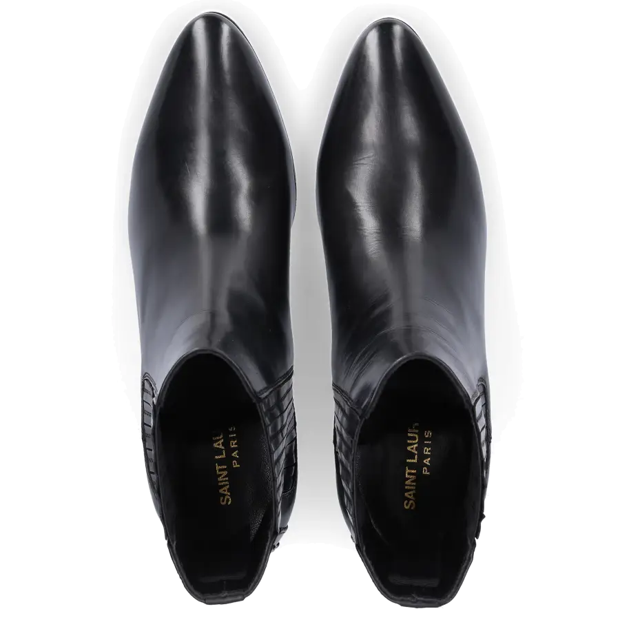 Saint Laurent - Stiefeletten WEST 45 Kalbsleder Logo schwarz - schwarz