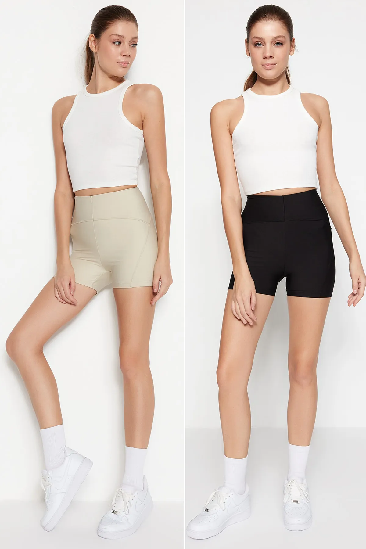 Trendyol Collection  Black-Stone 2er-Pack Recovery Strick-Sportshorts/kurze Leggings TWOSS21SR0698