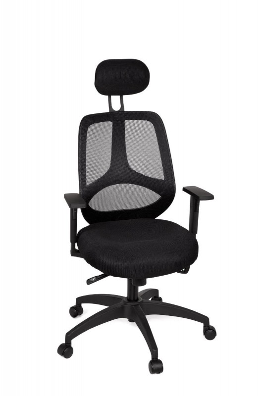 Amstyle Bürostuhl Deluxe Schwarz Schreibtischstuhl Drehstuhl Bürosessel mit Armlehnen & Kopfstütze & Synchronmechanik