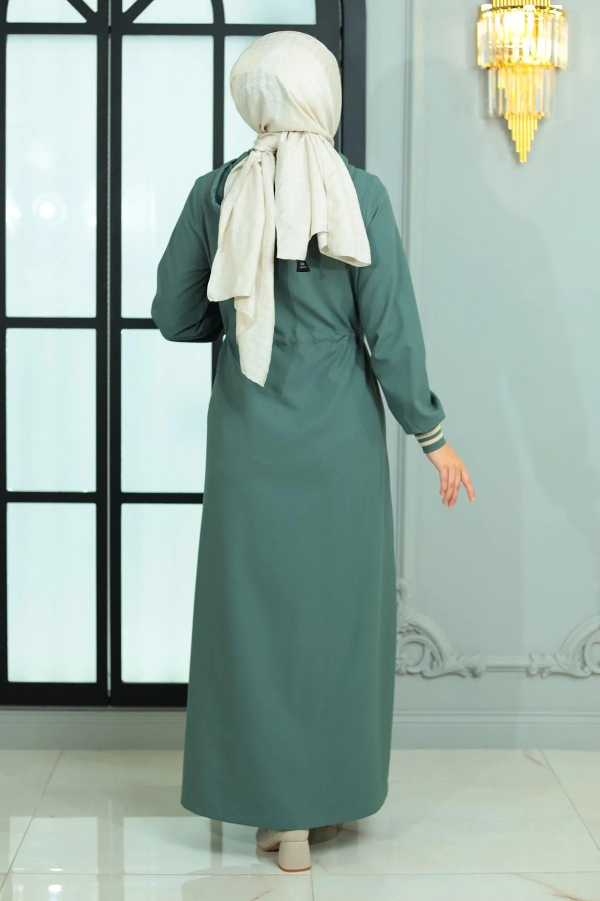 Modamihram  Abaya mit Reißverschluss und Schnürung an der Taille, Mint 19167