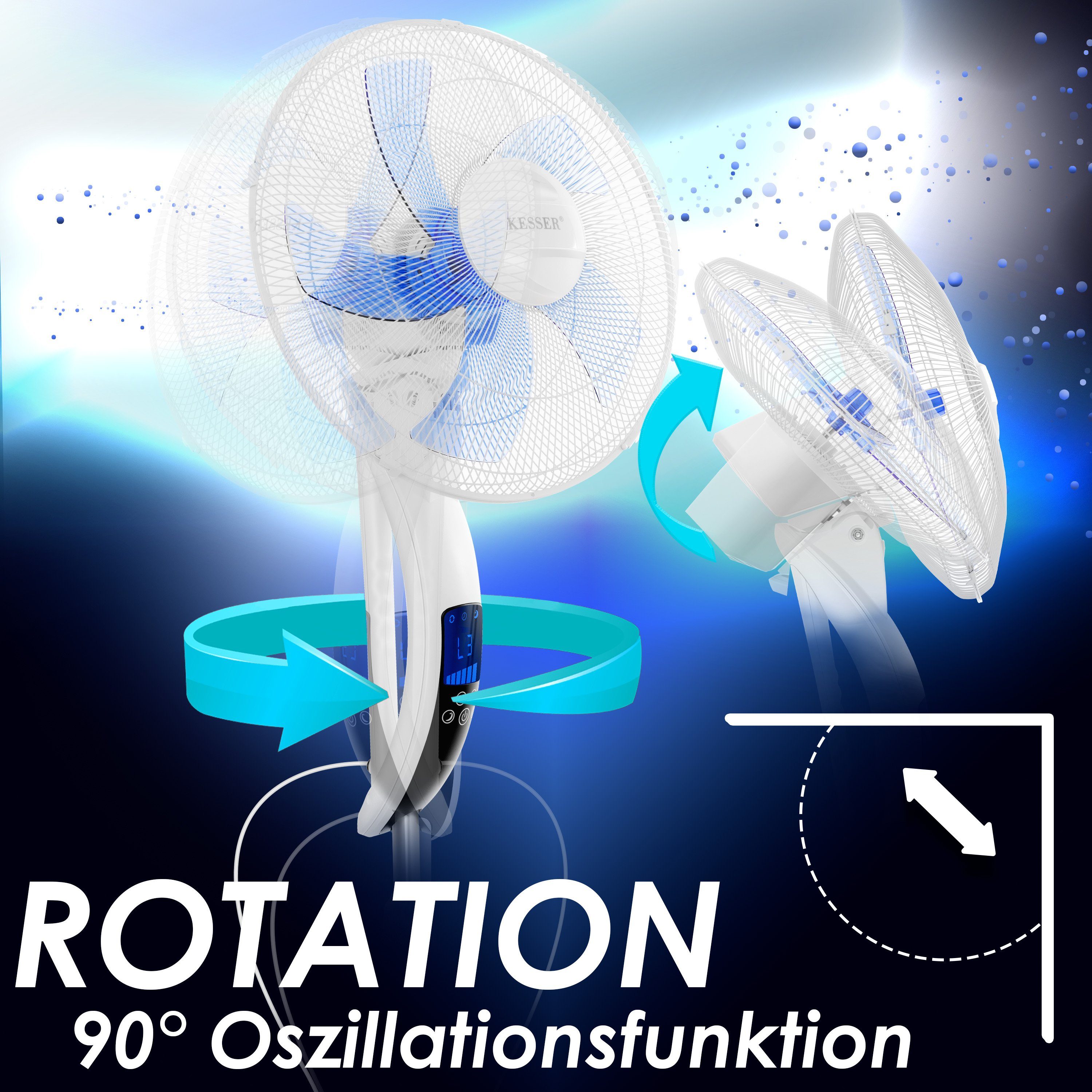 KESSER Standventilator, Standventilator mit Fernbedienung Timer Standlüfter