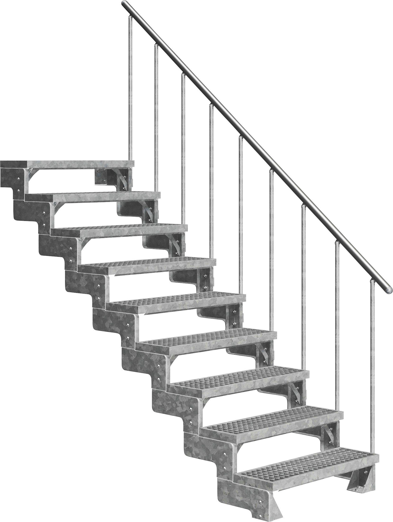 Dolle Außentreppe Gardentop, für Geschosshöhen bis 198 cm, Stufen offen, 9 Gitterrost-Stufen, inkl. einseitigem Alu-Geländer