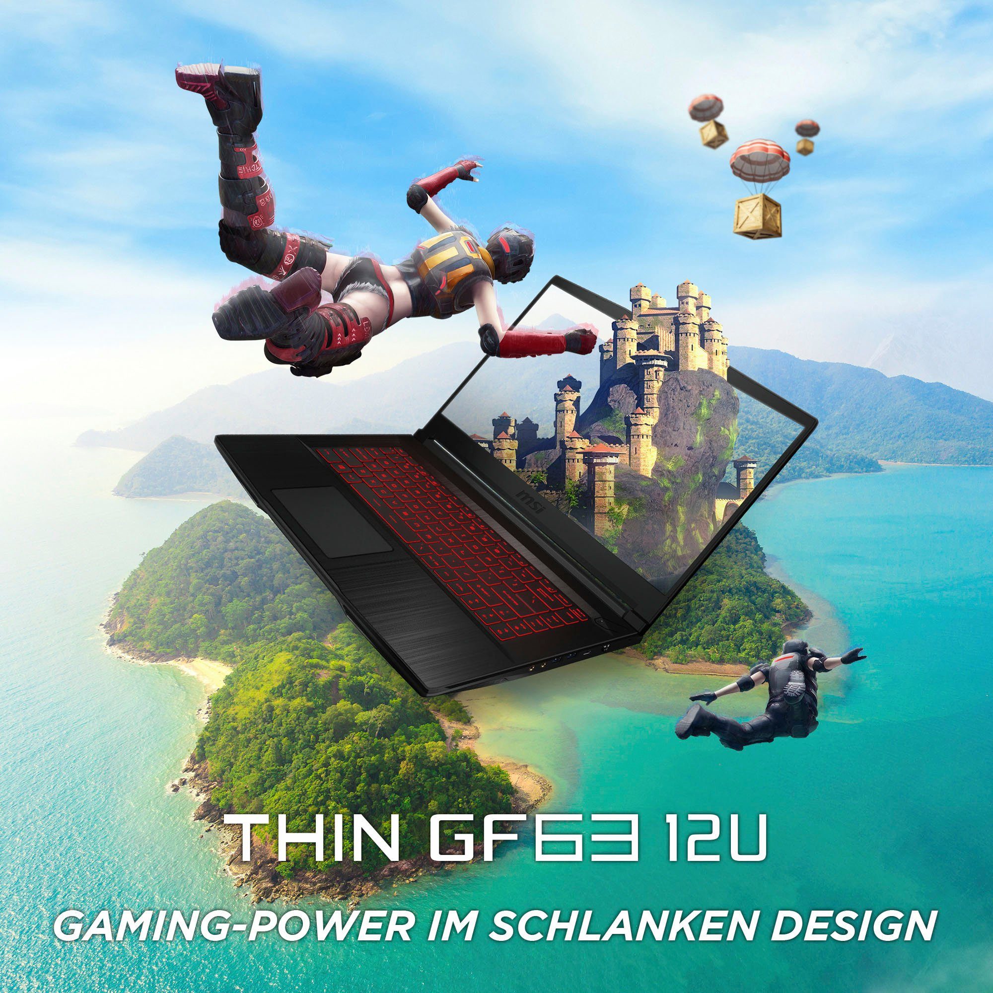 MSI Thin GF63 12UC-822 Gaming-Notebook (39,6 cm/15,6 Zoll, Intel Core i5 12450H, GeForce RTX 3050, 512 GB SSD)
