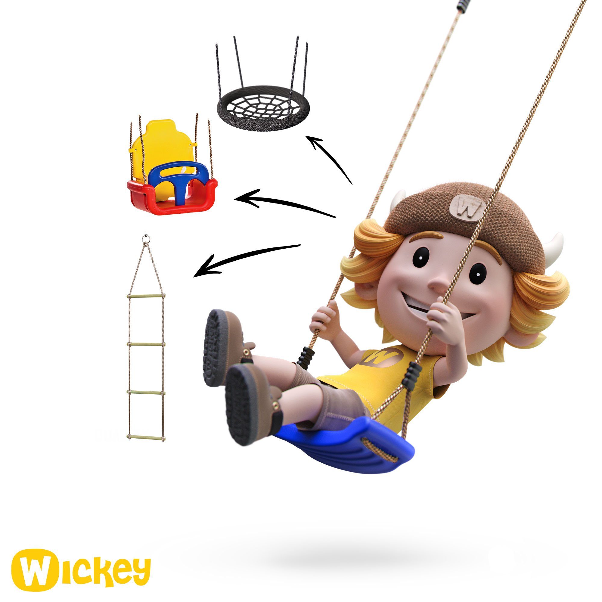 Wickey Babyschaukel - Babysitz verstellbar (3 Teile) - Zubehör für Spielturm, Verstellbarer Babyschaukelsitz