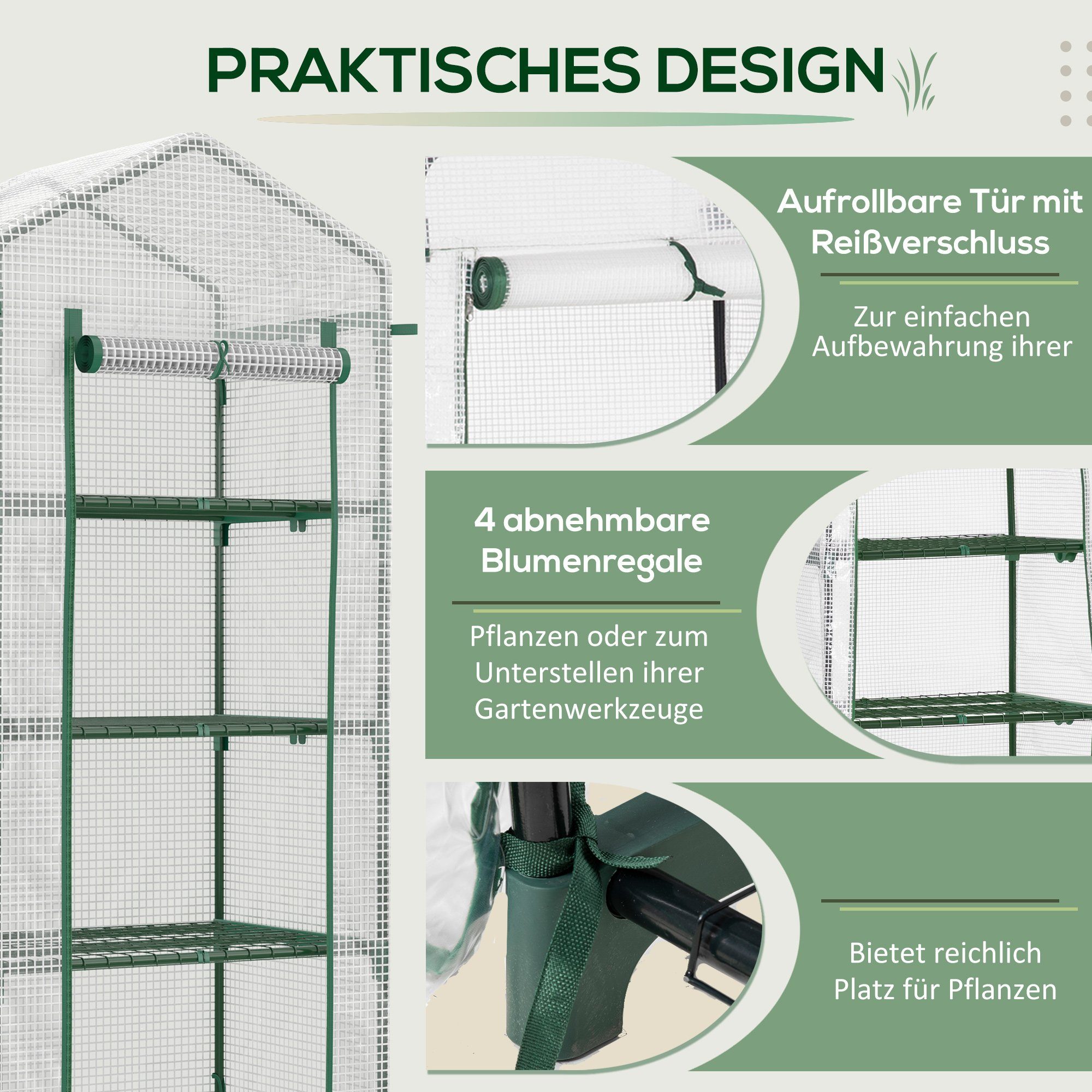 Outsunny Foliengewächshaus inklusive Regalen, wetterbeständig, aufrollbare Tür, BxTxH: 50 x 70 x 160 cm, Set 1-St., Foliengewächshaus, mit 4 Regalfächern